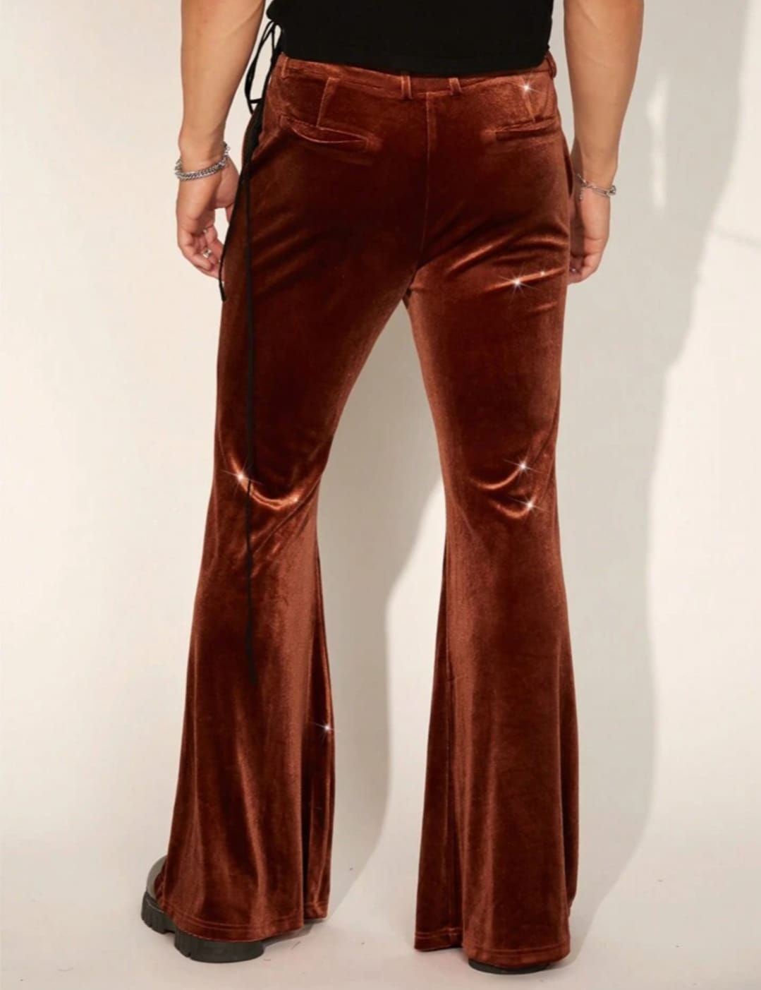 Men's Brown Velvet Flared Pants – Retro Wide-Leg Fashion Trousers